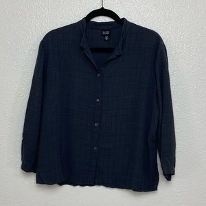 Eileen Fisher Navy Linen button down Shirt size M